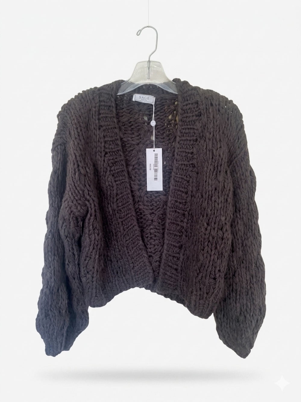 NEW SAGE The Label Chunky Knit Open-Front Cardigan - Dark Gray